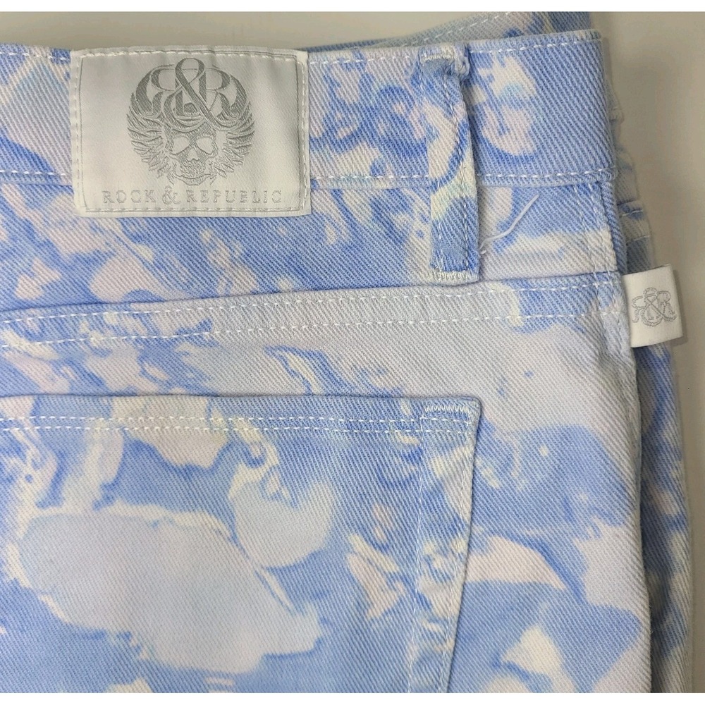 Rock & Republic Cutoff Denim Shorts Womens 12 Blue White Raw Hem Low Rise - Picture 5 of 7